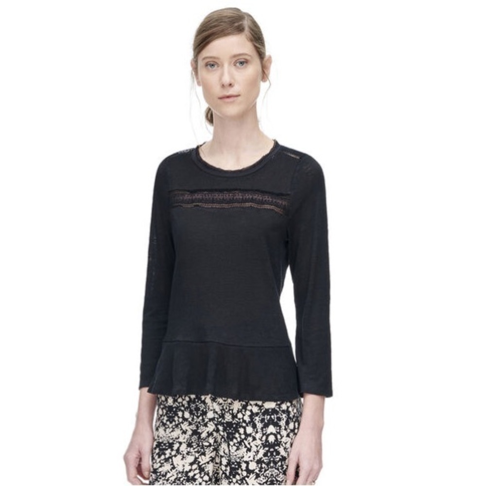 Women’s Rebecca Taylor black peplum top w/ lace trim, 3/4 sleeve size Small